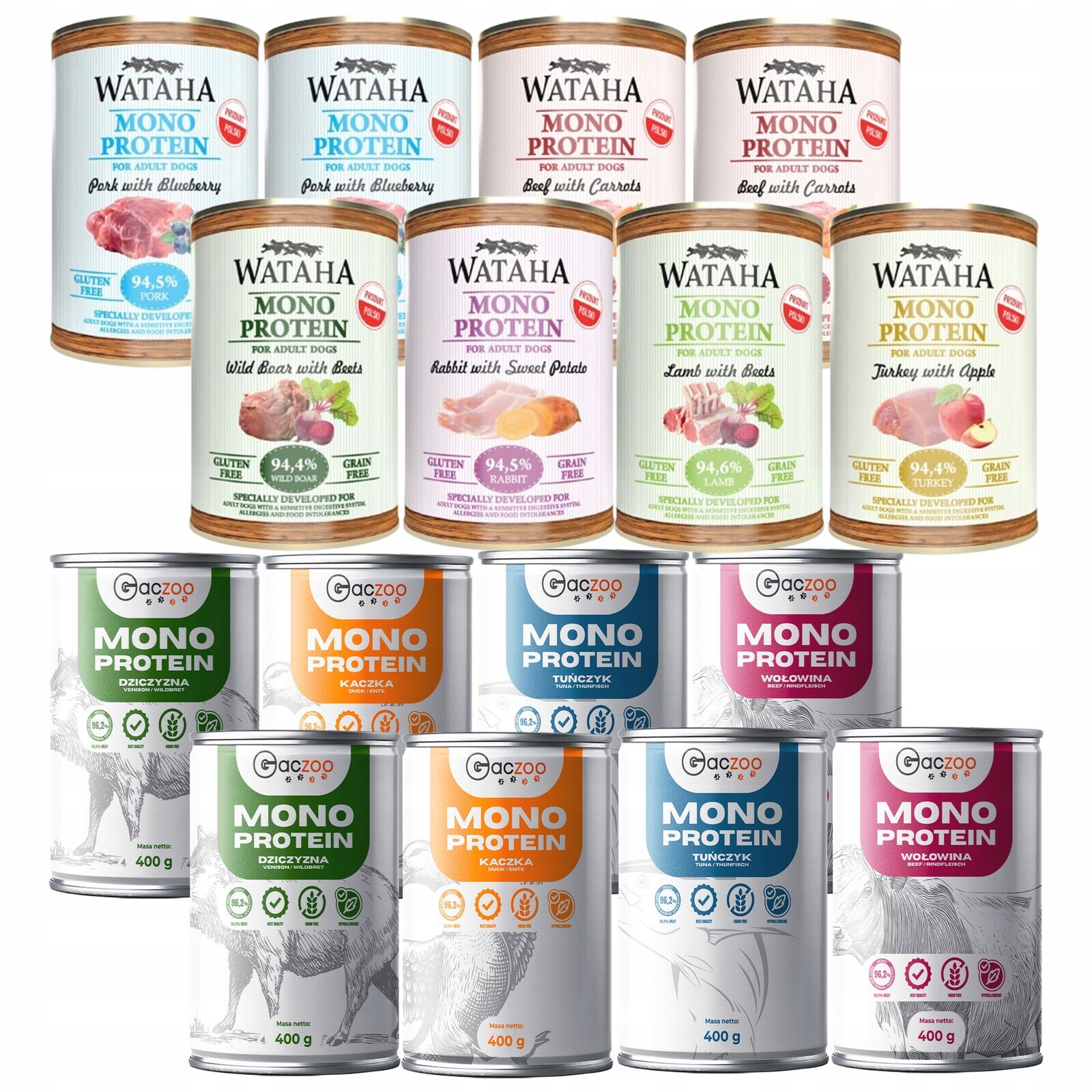 Wataha Gaczoo Mono Protein Adult krmivo pro psy Mix chutí 16 x 400 g