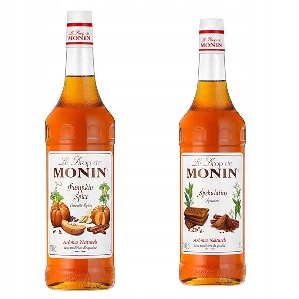 Aromatický Duet pro kávové dezerty Monin Pumpkin Spice & Speculoos 2×1L Sklo