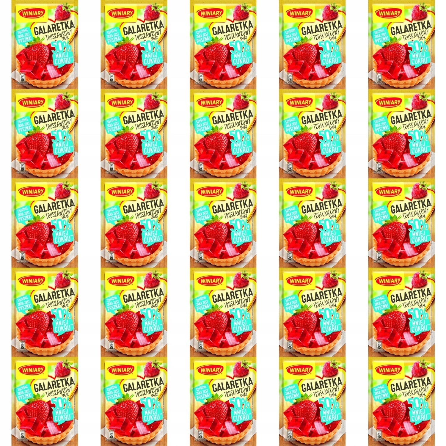 25 x 39 g Winiary želé s jahodovou příchutí, o 50 % méně cukru, Karton