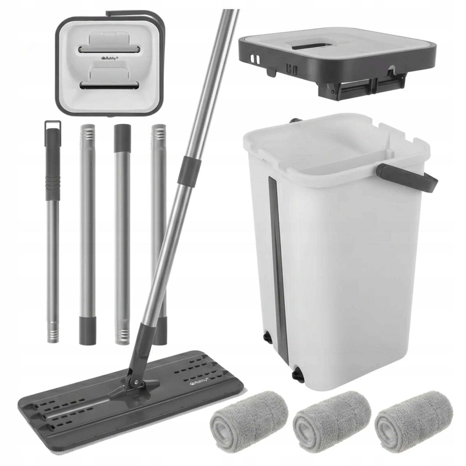 Plochý mop s kbelíkem Dvoukomorový set 2x Mikrovláknová vložka 11 L Odšťavňovač
