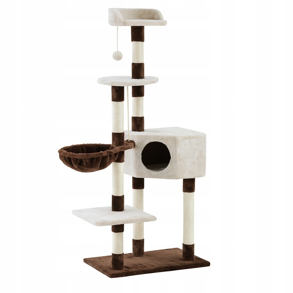 Škrabadlo Pro Kočky Pelíšek Domeček Sloupek Hračka Na Provázku Hnědo-krémová