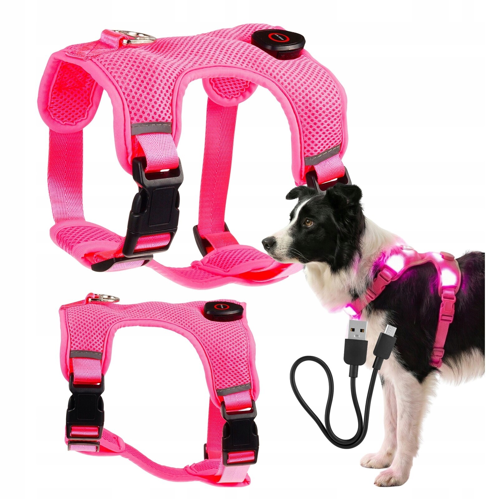 Svítící Postroj pro psa Led svítící ve tmě netlakový typu Guard M Usb