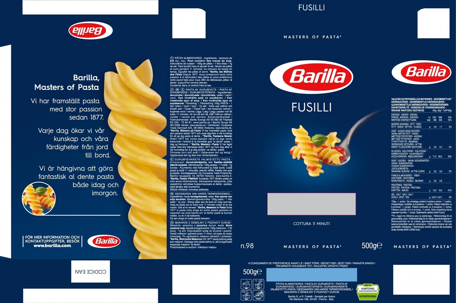 Těstoviny italský Barilla pasta di semola fusilli n.98 24x500g