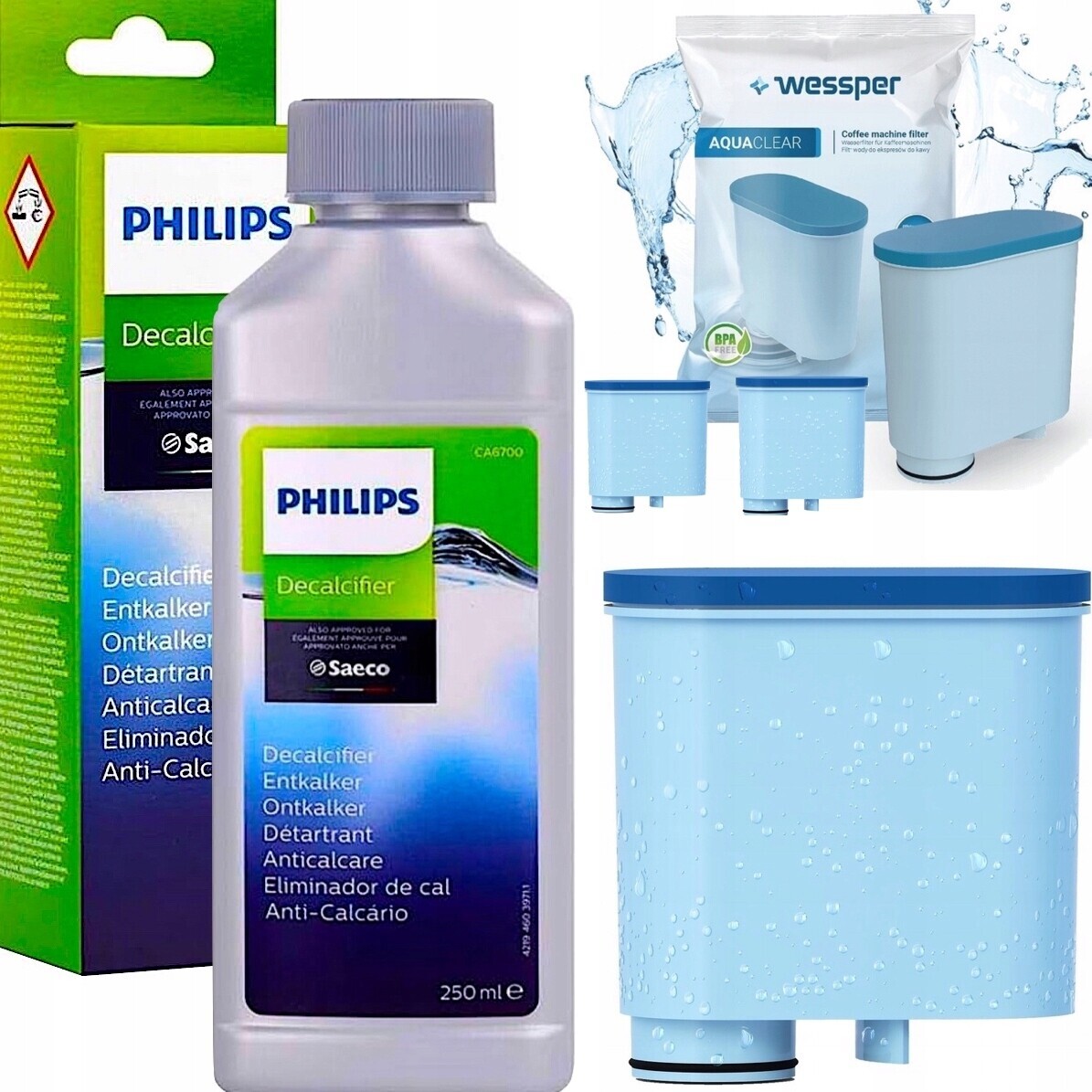 Odvápňovač pro kávovar Philips CA6700 3x vodní filtr AquaClear pro Saeco