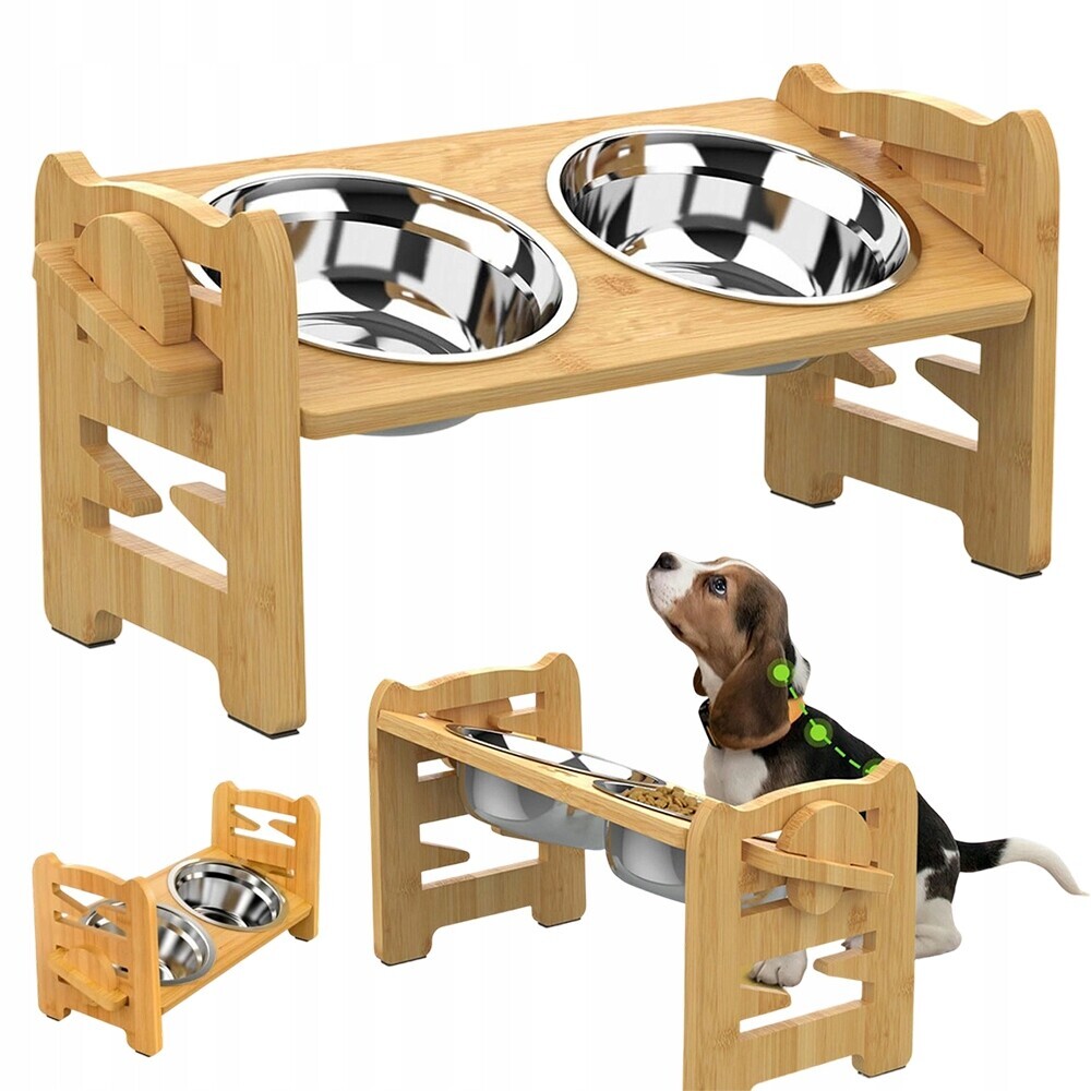 Regulovatelný Vyvýšený Stojan Na Misky 15° 6 Výška Dřevo Pro Kočky Psa