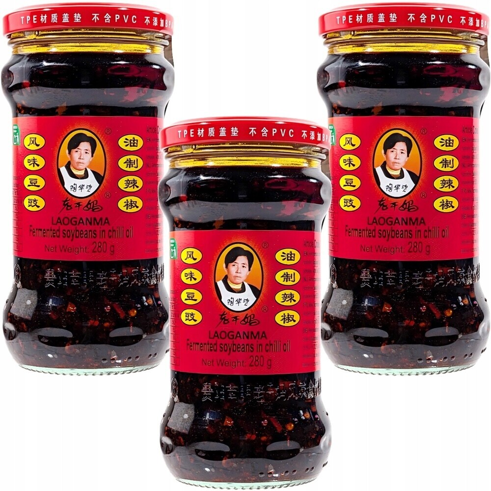 3x Čínská Omáčka z fermentované sóji a chilli na smažení 280 g Laoganma