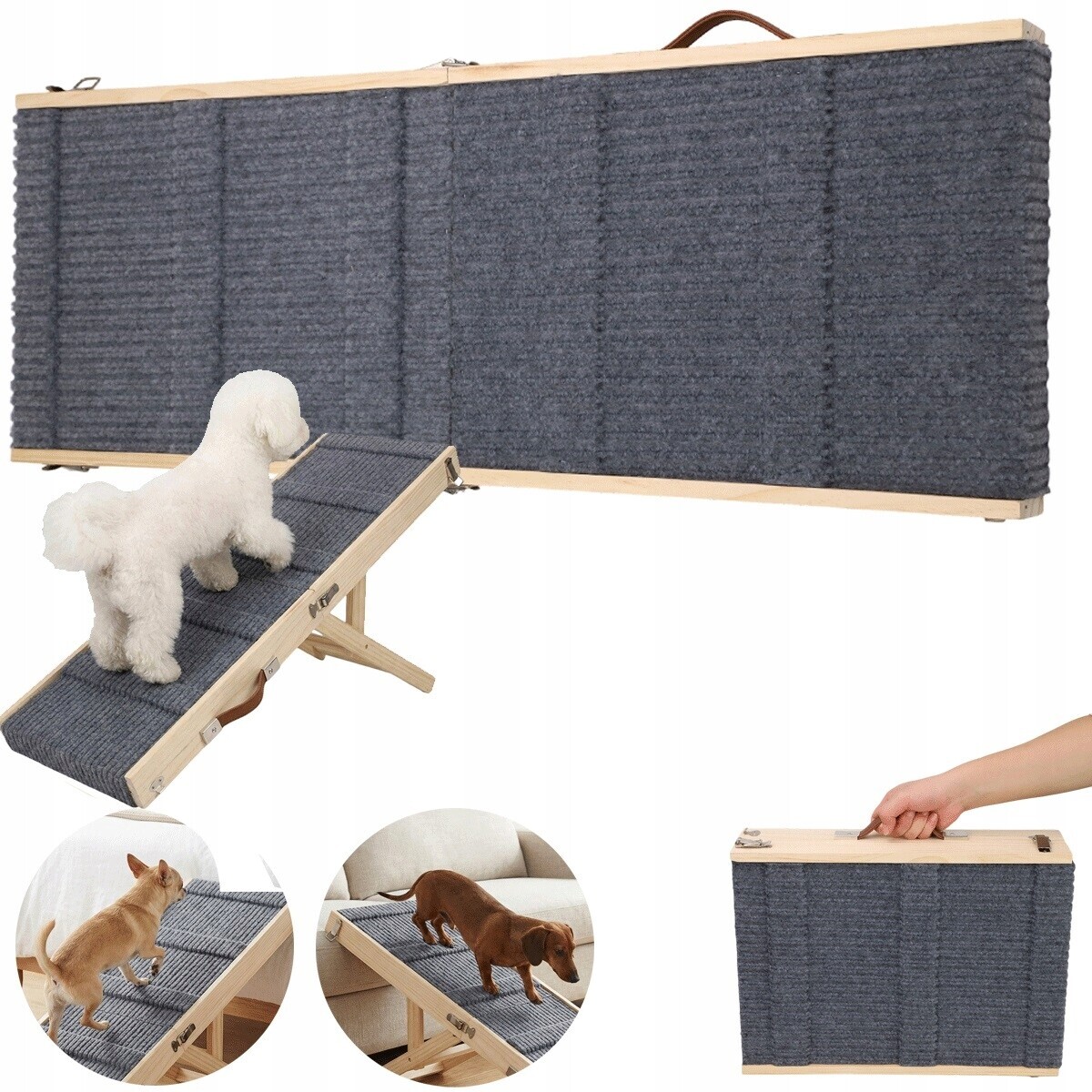 Dřevěná rampa pro malé psy, nosnost 15 kg, skládací, protiskluzová