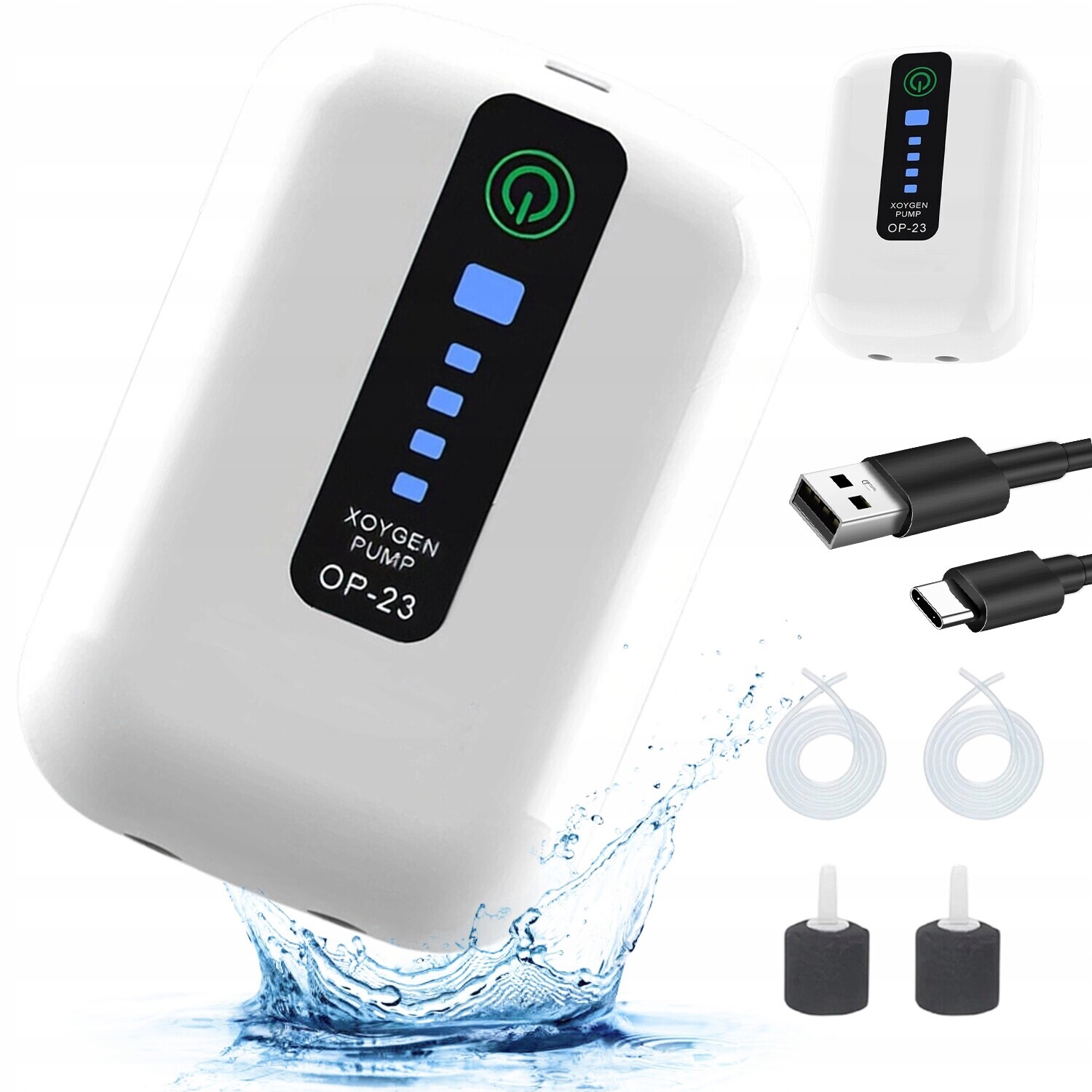 2600 mAh Vzduchová Pumpa Do Akvária S Regulací Výkonu 2W 90L/h Bílá