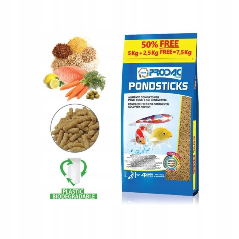Kompletní Krmivo pro ryby Prodac Pondsticks 5 kg 2,5 kg Bonus
