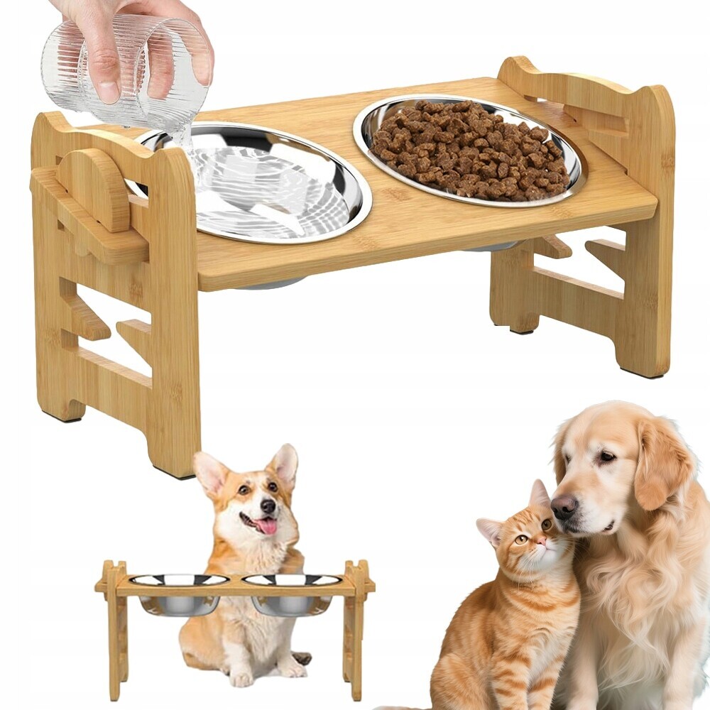 Vyvýšená Miska Pro Psa Kočku, Nastavitelný Dřevěný Stojan, Dárek