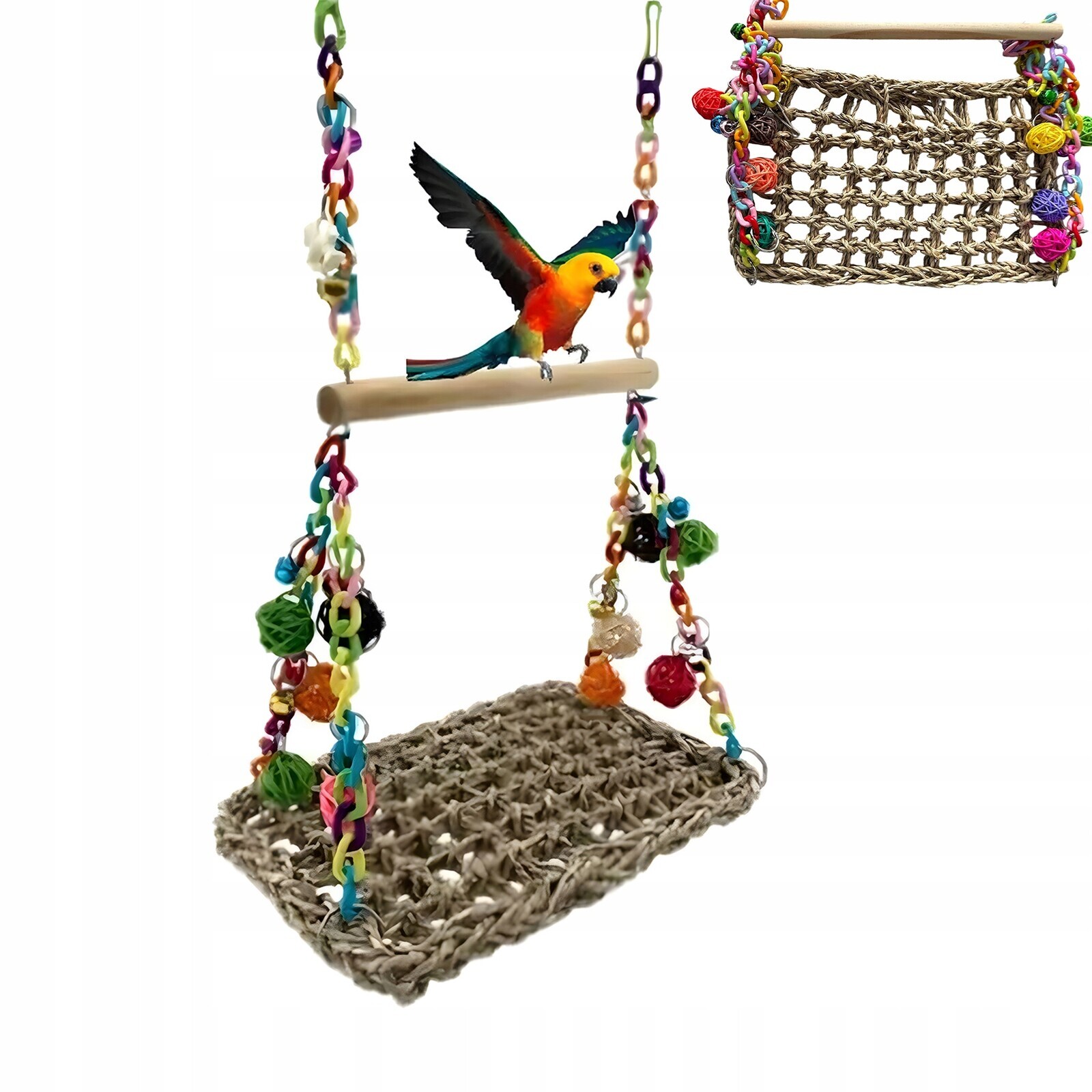 Houpačka Pro Papoušky Do Klece Dřevěná, Ratanová Hračka Pro Cvičení A Zábavu