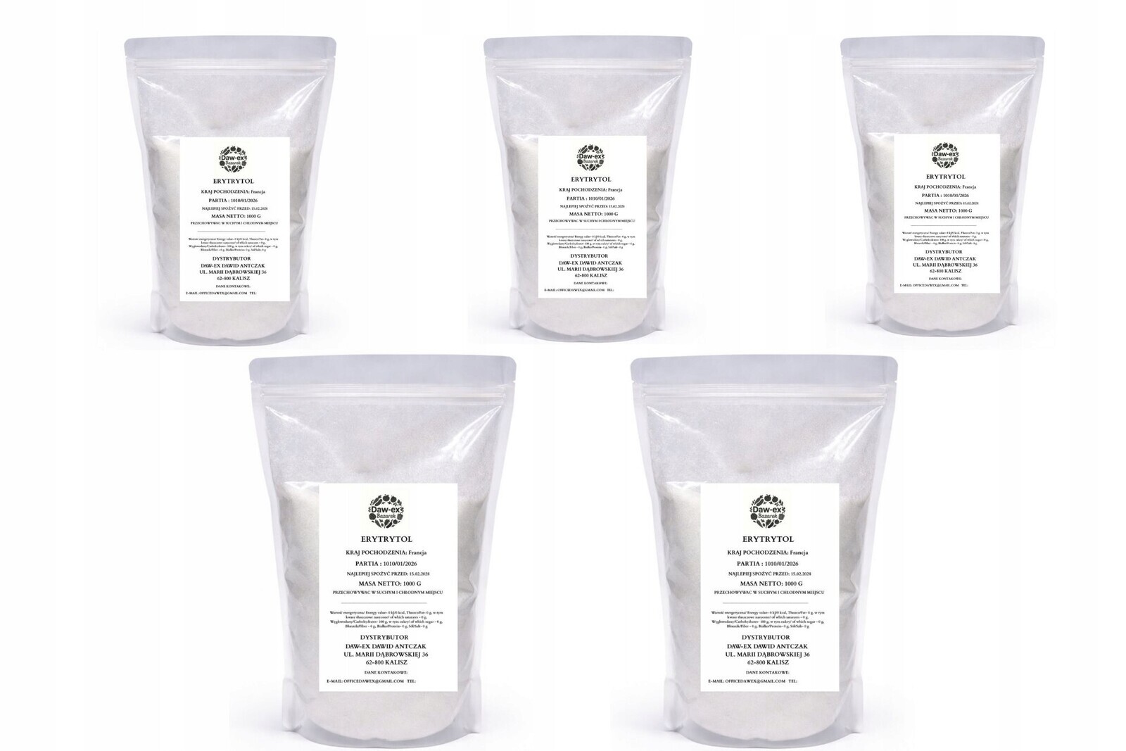 Erytrytol Daw-ex 5 Kg (5 x 1 kg) – Přírodní Sladidlo 0 Kcal – Do Diety