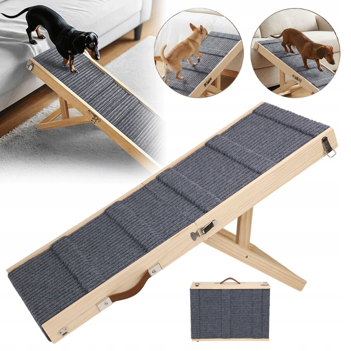 Regulovatelná rampa pro psa o hmotnosti 15 kg s vysokou přilnavostí – dřevo a plst