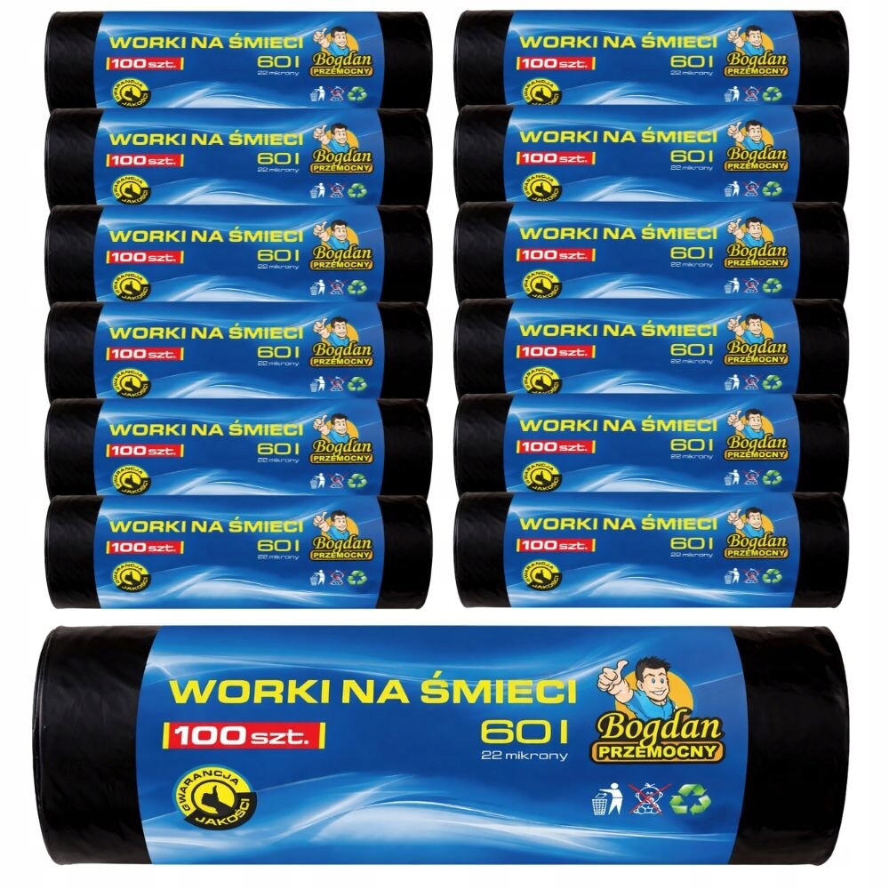Sáčky Na Odpadky 1200 ks! Univerzální 60l Sáček Černý Bogdan Przemocny