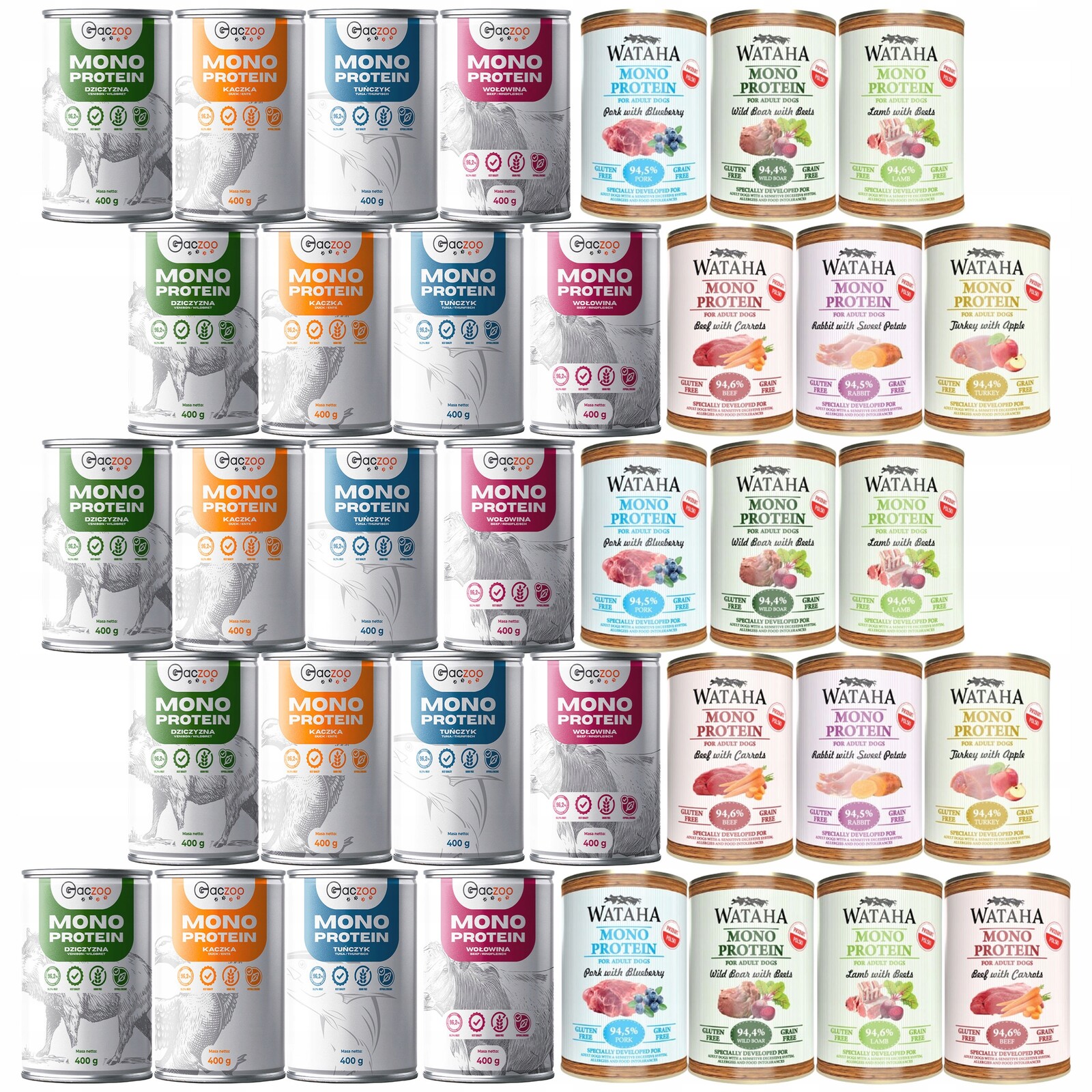 Wataha Gaczoo Mono Protein Adult krmivo pro psy Mix chutí 36 x 400 g