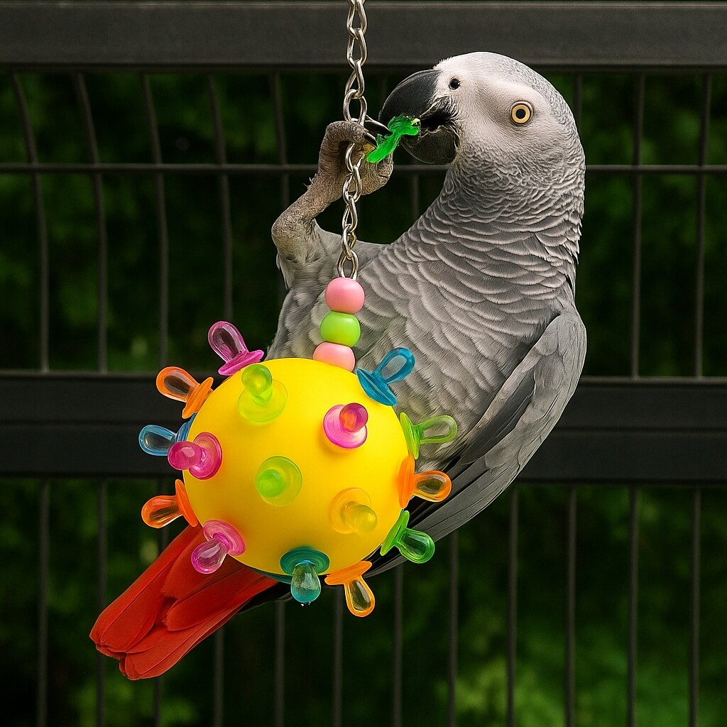 Závěsné dudlíky v míči L Kreativní Hračka pro velké a střední papoušky