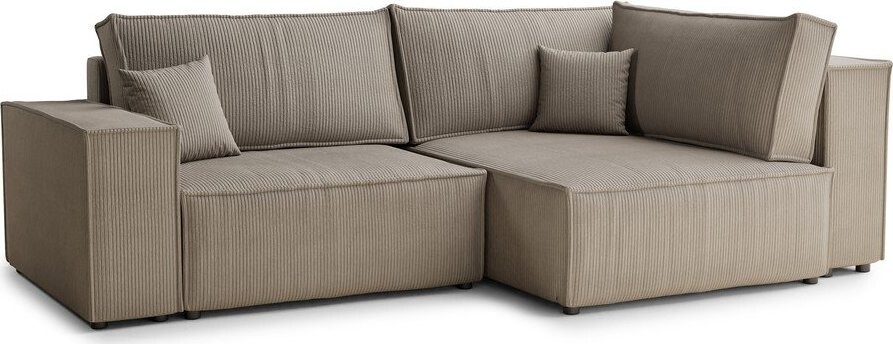 Béžová manšestrová rozkládací/s úložným prostorem rohová pohovka (pravý roh/do L) Tonga – Maison de Rêve