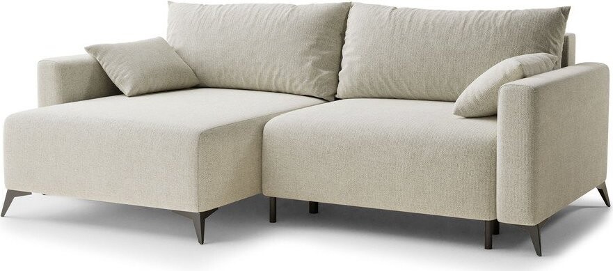 Krémová žinylková rozkládací/s úložným prostorem rohová pohovka (levý roh/s lenoškou) Leon – Maison de Rêve