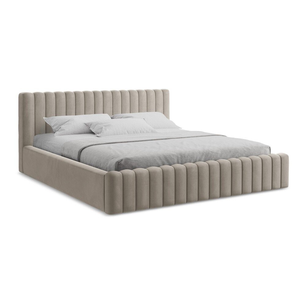 Taupe čalouněná dvoulůžková postel s úložným prostorem s roštem 140x200 cm Lemi – Makamii