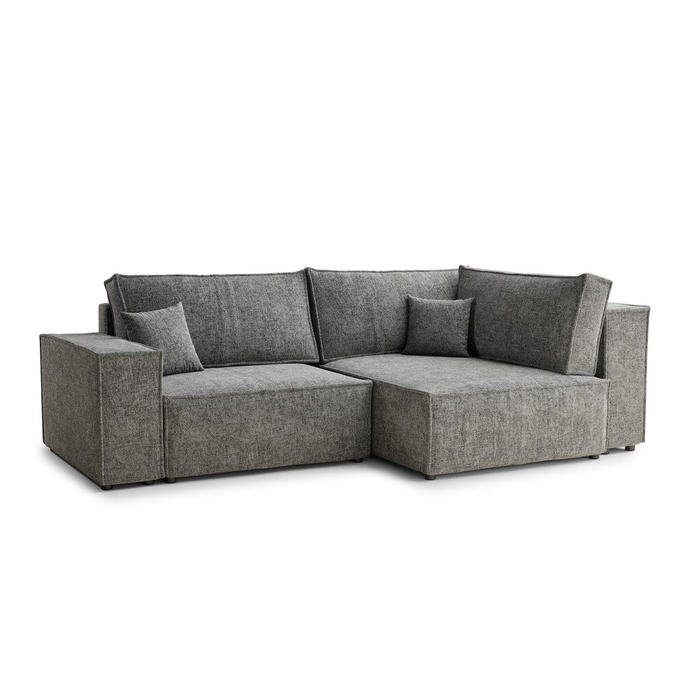 Šedá žinylková rozkládací/s úložným prostorem rohová pohovka (pravý roh/do L) Tonga – Maison de Rêve