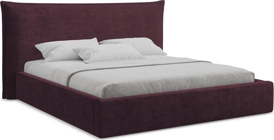 Tmavě fialová čalouněná dvoulůžková postel s úložným prostorem s roštem 140x200 cm Esala – Makamii