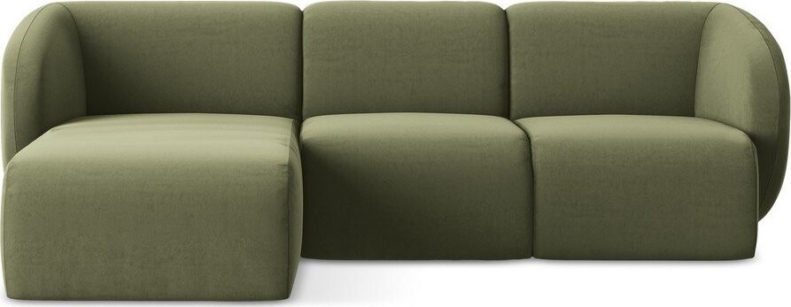 Zelená sametová rohová pohovka (levý roh/s lenoškou) Lani – Makamii