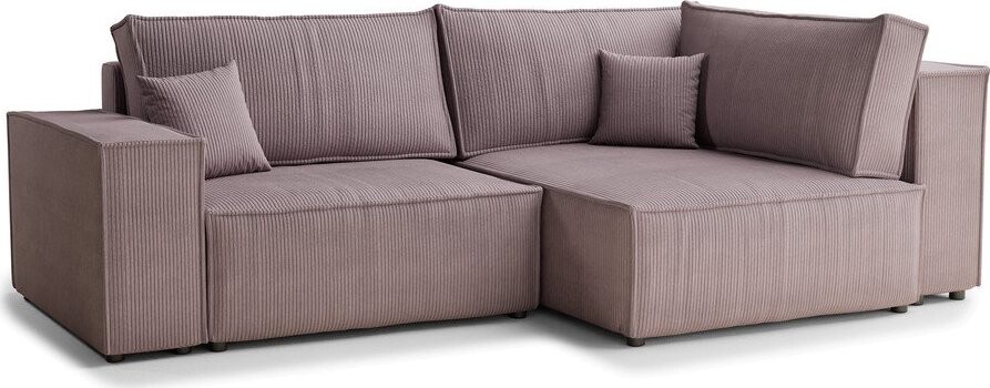 Fialová manšestrová rozkládací/s úložným prostorem rohová pohovka (pravý roh/do L) Tonga – Maison de Rêve