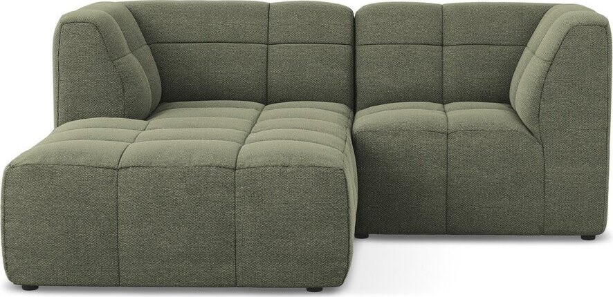 Zelená rohová pohovka z textilie bouclé (levý roh/s lenoškou) Aloha – Makamii