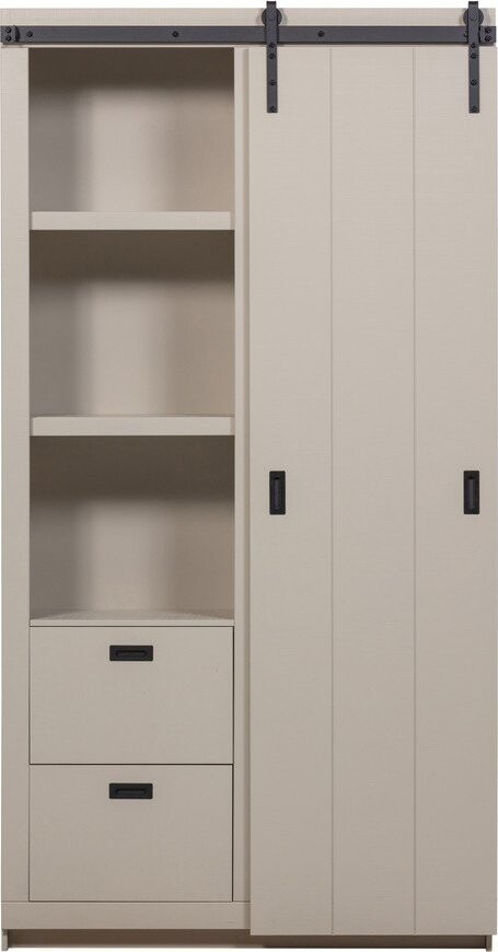 Šedobéžová skříňka z borovicového dřeva s posuvnými dveřmi 122x230x37 cm Slide – vtwonen