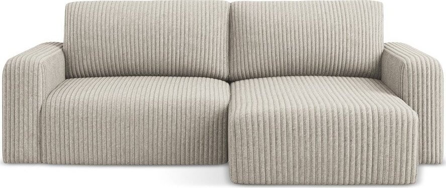 Béžová manšestrová rozkládací/s úložným prostorem rohová pohovka (pravý roh/s lenoškou) Kona – Makamii