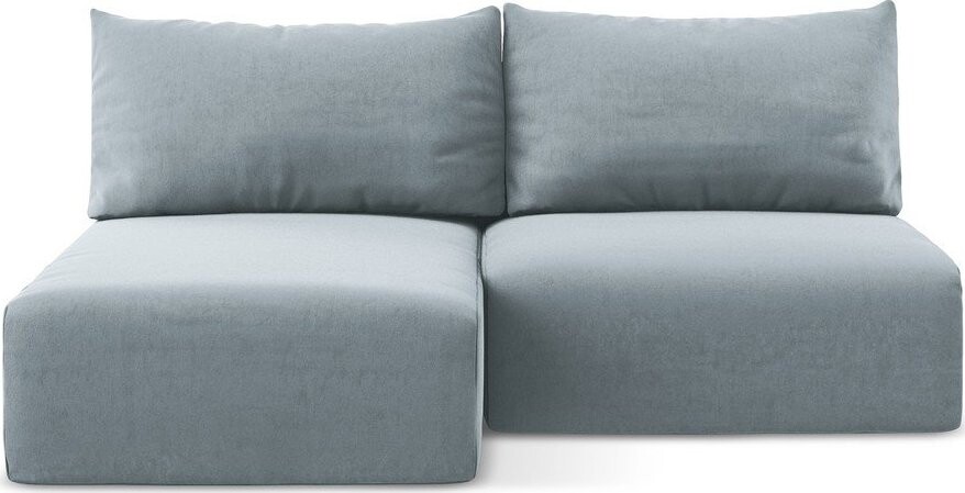 Modrá sametová rozkládací/s úložným prostorem rohová pohovka (levý roh/s lenoškou) Kalena – Makamii