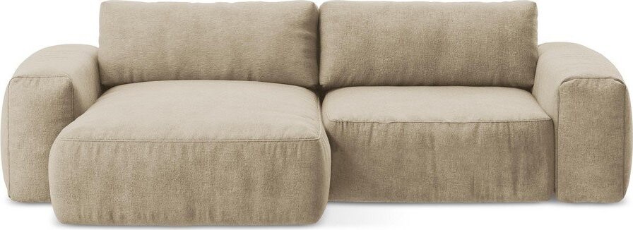 Světle hnědá žinylková rozkládací rohová pohovka (levý roh/s lenoškou) Kuki – Makamii