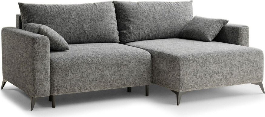 Šedá žinylková rozkládací/s úložným prostorem rohová pohovka (pravý roh/s lenoškou) Leon – Maison de Rêve