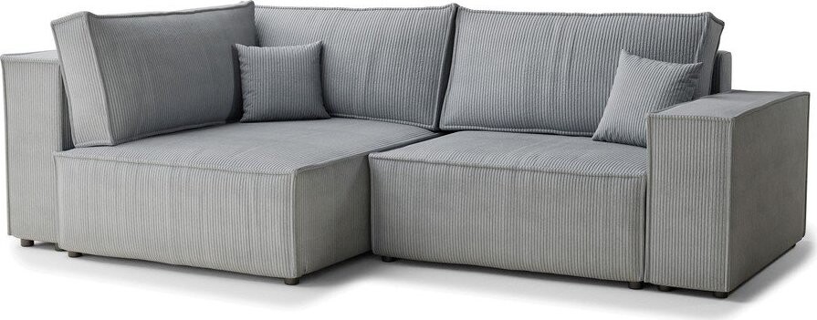 Šedá manšestrová rozkládací/s úložným prostorem rohová pohovka (levý roh/do L) Tonga – Maison de Rêve