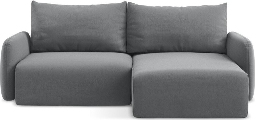 Šedá sametová rozkládací/s úložným prostorem rohová pohovka (pravý roh/s lenoškou) Kalena – Makamii