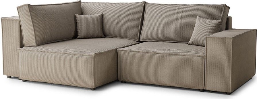 Béžová manšestrová rozkládací/s úložným prostorem rohová pohovka (levý roh/do L) Tonga – Maison de Rêve