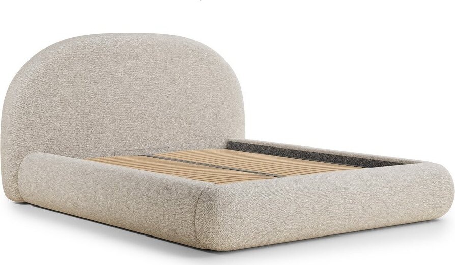 Krémová čalouněná dvoulůžková postel s úložným prostorem s roštem 140x200 cm Maumere – Maison de Rêve