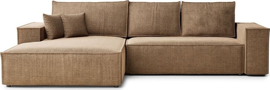 Světle hnědá žinylková rozkládací/s úložným prostorem rohová pohovka (levý roh/s lenoškou) Maze – Maison de Rêve