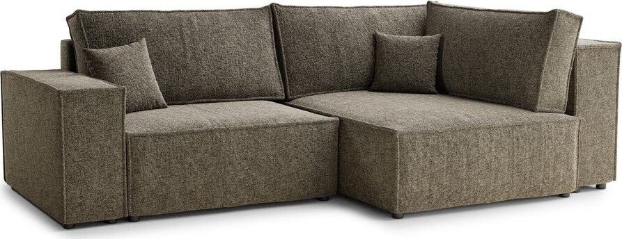 Hnědá žinylková rozkládací/s úložným prostorem rohová pohovka (pravý roh/do L) Tonga – Maison de Rêve