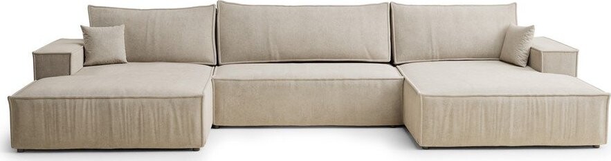 Béžová žinylková rozkládací/s úložným prostorem rohová pohovka (do 