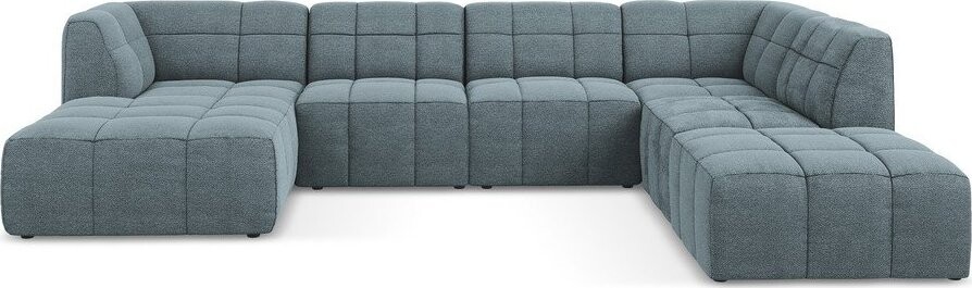 Modrá rohová pohovka z textilie bouclé (do 