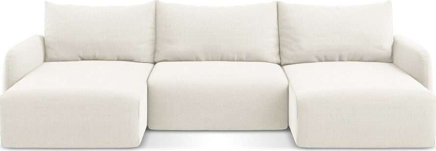 Krémová sametová rozkládací/s úložným prostorem rohová pohovka (do 