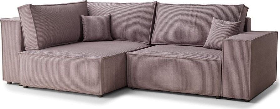 Fialová manšestrová rozkládací/s úložným prostorem rohová pohovka (levý roh/do L) Tonga – Maison de Rêve