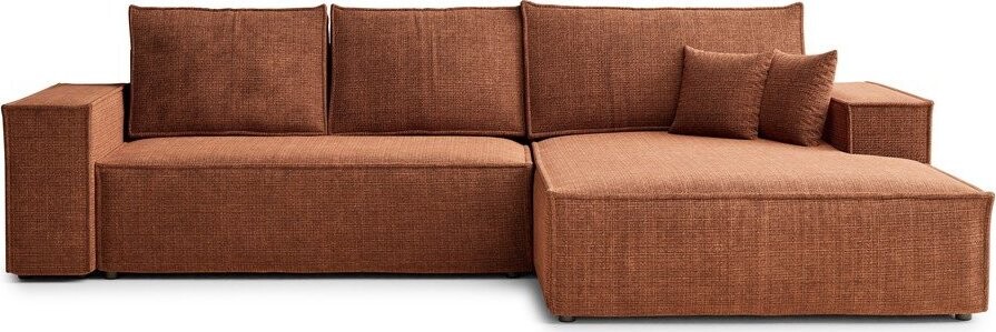 Žinylková rozkládací/s úložným prostorem rohová pohovka v měděné barvě (pravý roh/s lenoškou) Maze – Maison de Rêve