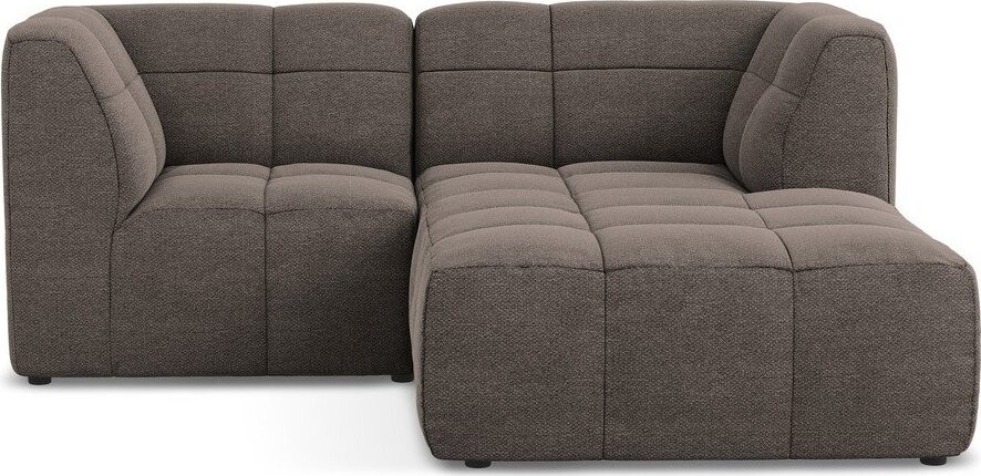 Hnědá rohová pohovka z textilie bouclé (pravý roh/s lenoškou) Aloha – Makamii