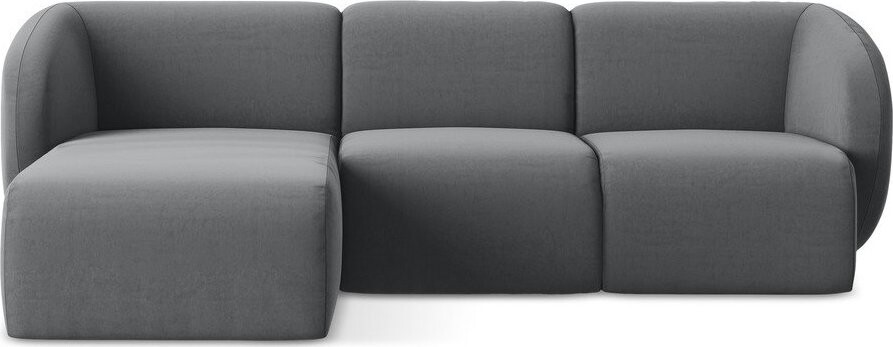 Šedá sametová rohová pohovka (levý roh/s lenoškou) Lani – Makamii