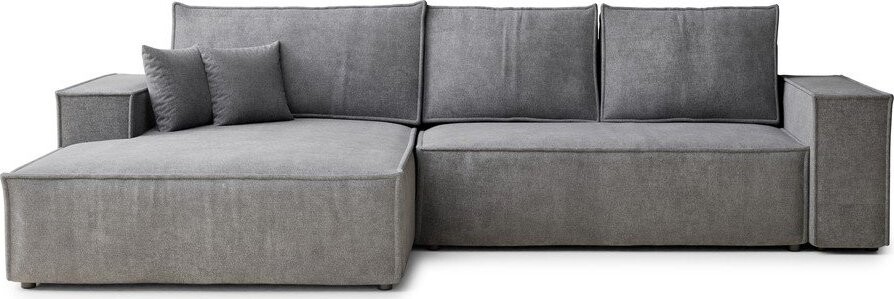 Šedá žinylková rozkládací/s úložným prostorem rohová pohovka (levý roh/s lenoškou) Maze – Maison de Rêve
