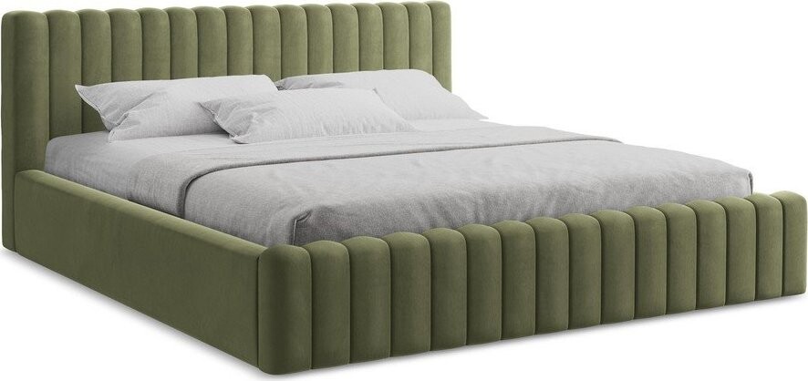 Zelená čalouněná dvoulůžková postel s úložným prostorem s roštem 180x200 cm Lemi – Makamii