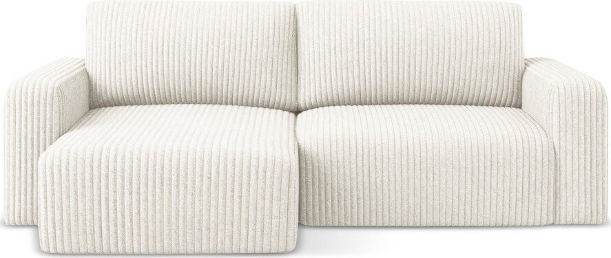 Krémová manšestrová rozkládací/s úložným prostorem rohová pohovka (levý roh/s lenoškou) Kona – Makamii