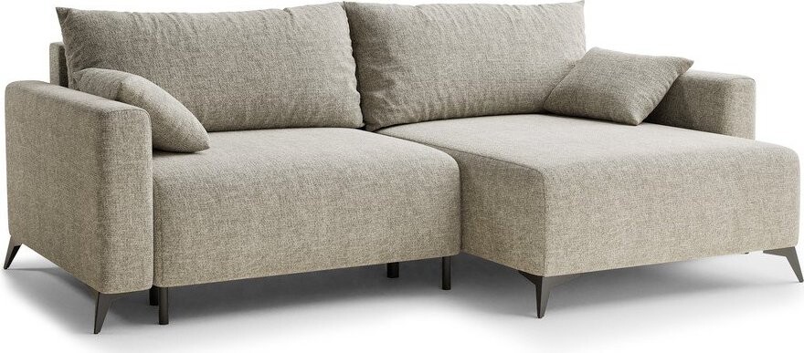 Béžová žinylková rozkládací/s úložným prostorem rohová pohovka (pravý roh/s lenoškou) Leon – Maison de Rêve